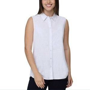 NWT Nicole Miller Women's Linen Blend Sleeveless Top Button Front Blouse Tunic